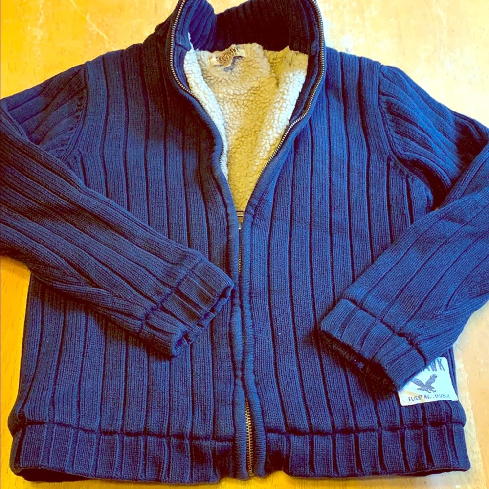 Sky Hawk heavy zip up sweater lined with fake fur